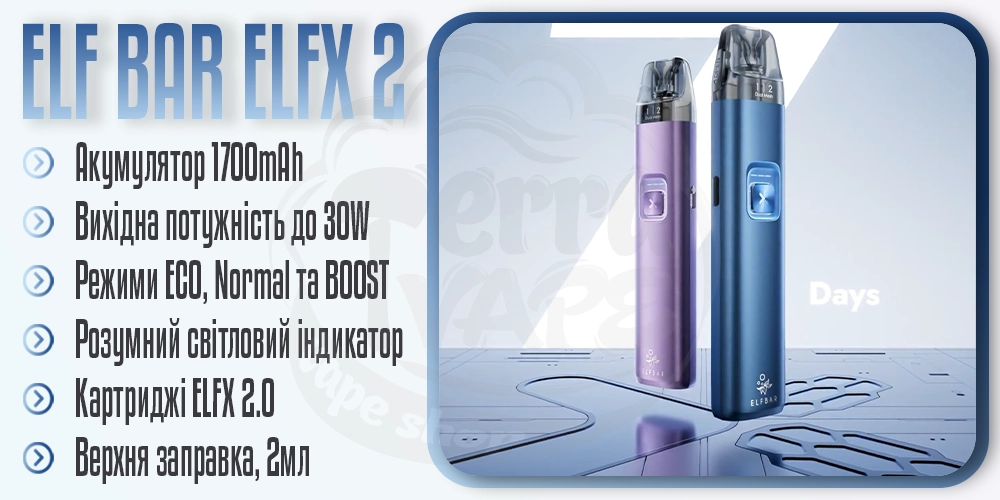Основні параметри под-сситеми Elf Bar ELFX 2 Pod Kit